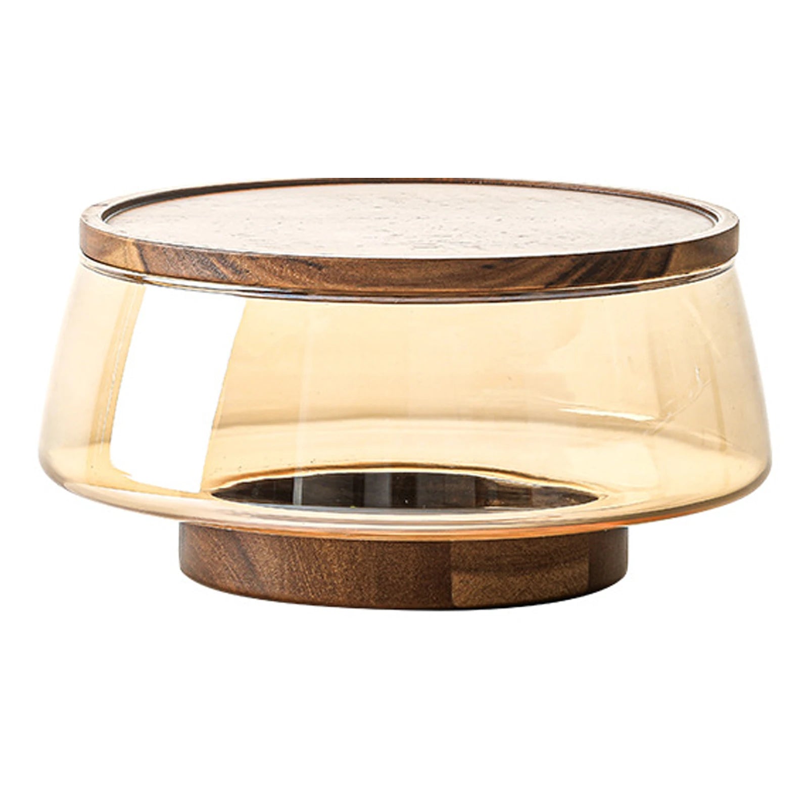 Bol à salade en verre avec base et couvercle en bois d’acacia – Plateau de service multifonction