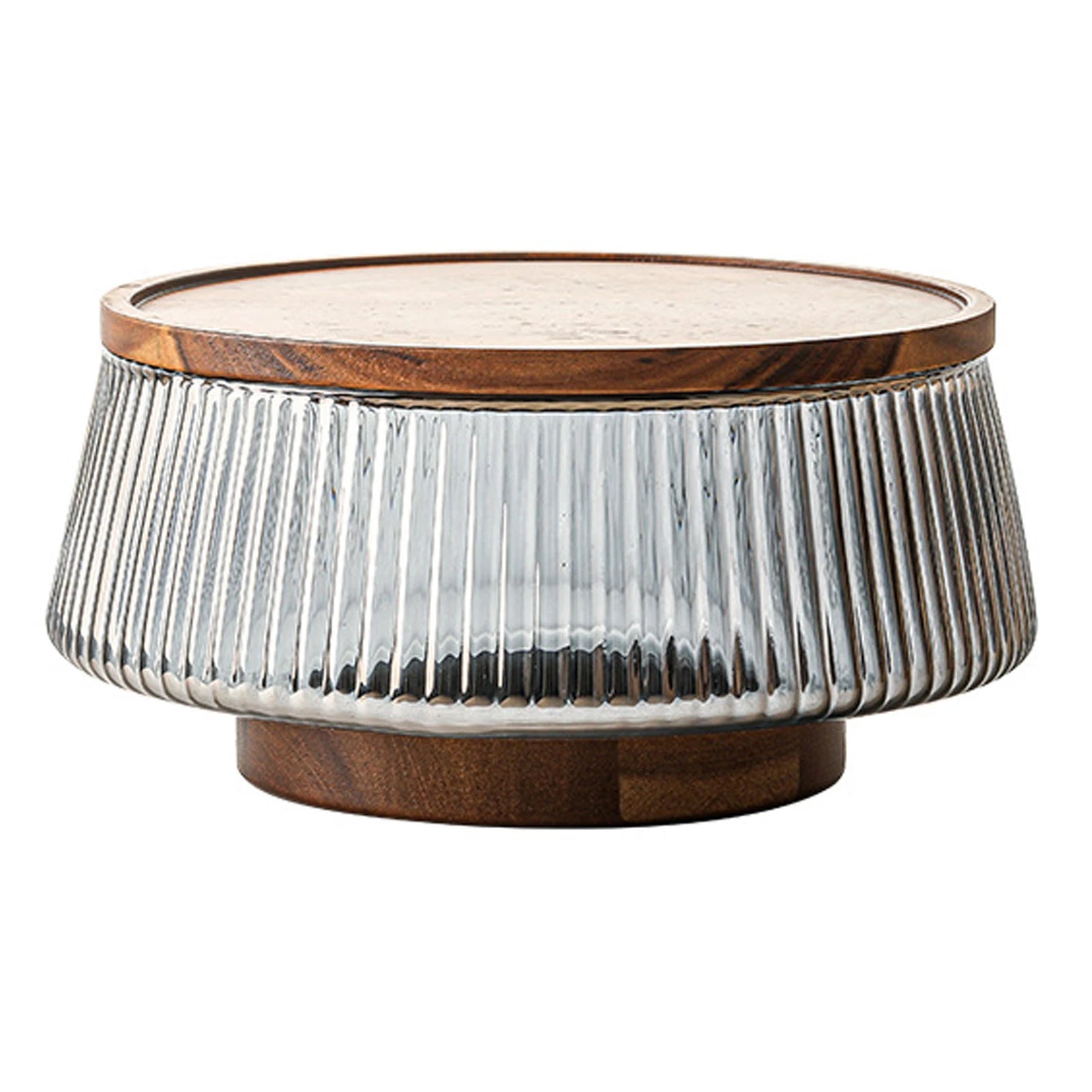 Bol à salade en verre avec base et couvercle en bois d’acacia – Plateau de service multifonction