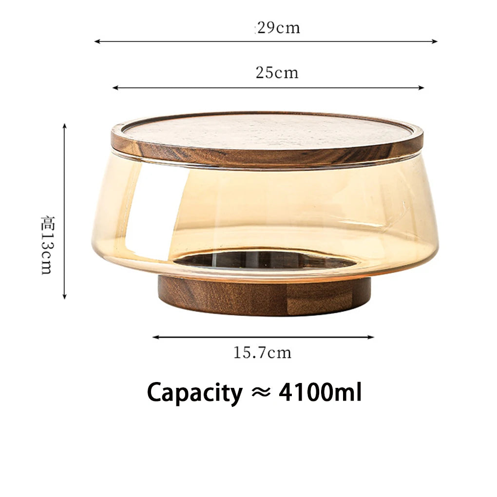 Bol à salade en verre avec base et couvercle en bois d’acacia – Plateau de service multifonction