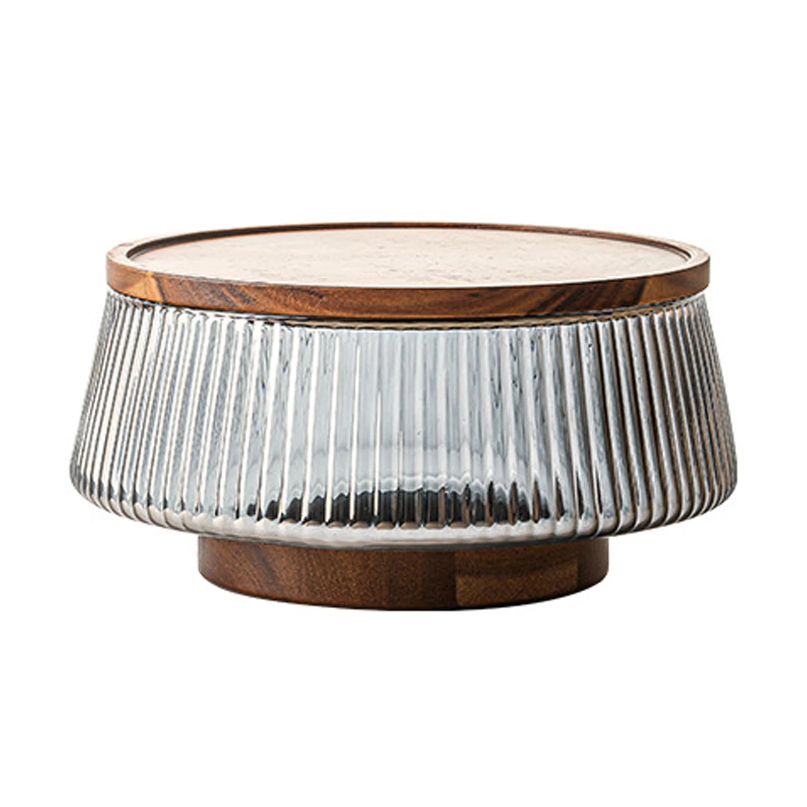 Bol à salade en verre avec base et couvercle en bois d’acacia – Plateau de service multifonction