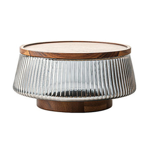 Bol à salade en verre avec base et couvercle en bois d’acacia – Plateau de service multifonction