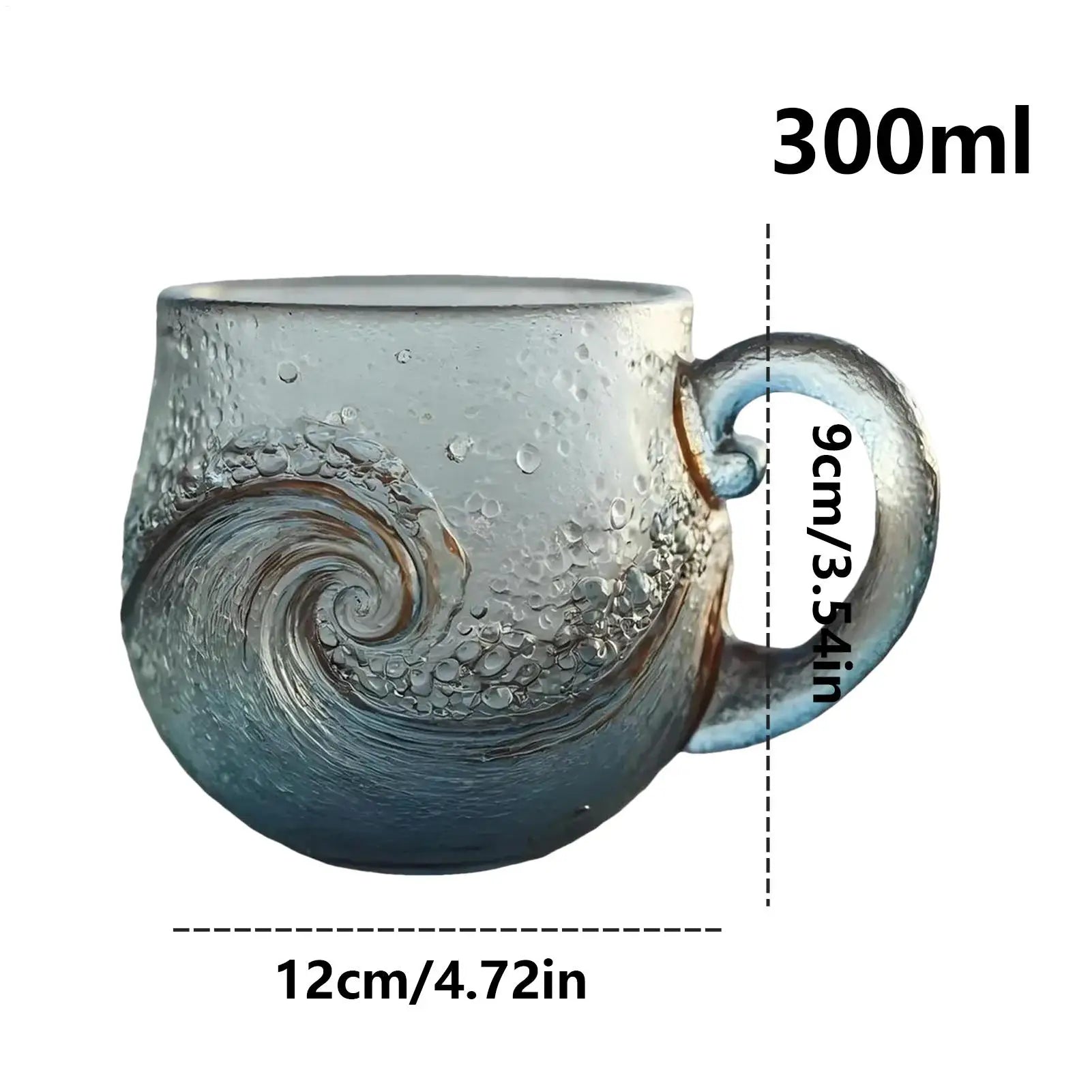 Tasse en verre transparent 300 ml avec poignée – Verre ondulé pour café et boissons chaudes ou froides