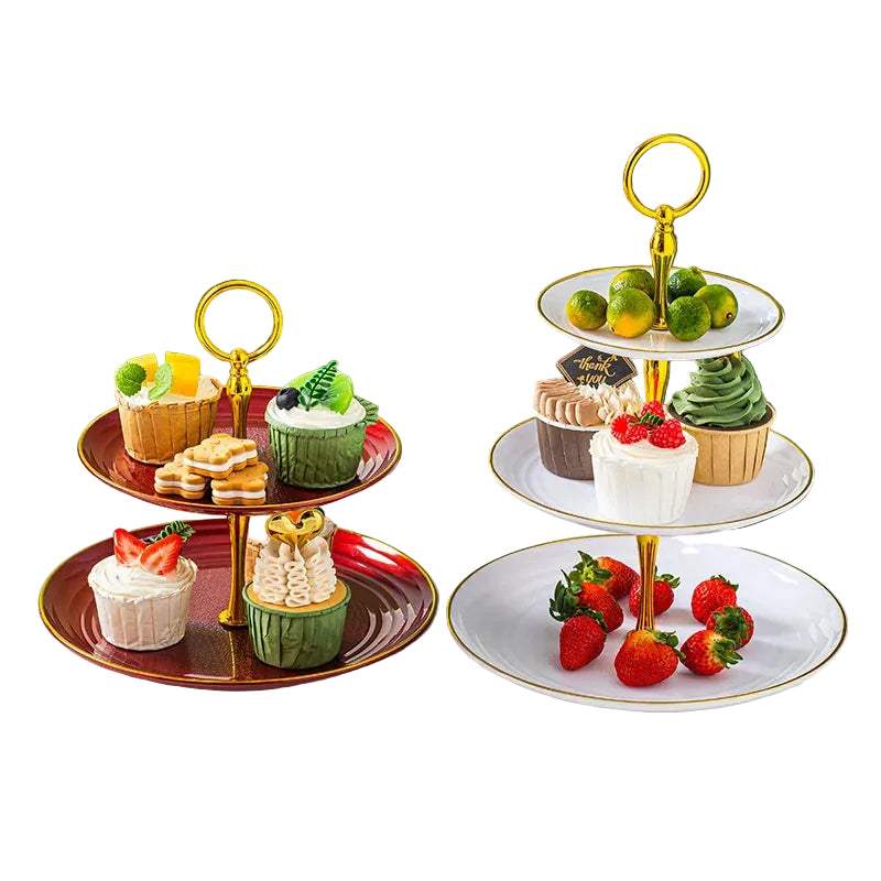 Présentoir à gâteaux à 3 niveaux en plastique – Plateau rond pour cupcakes, fruits et desserts