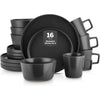 Service de table en céramique noir mat 16 pièces – Assiettes et bols compatibles lave-vaisselle et micro-ondes
