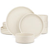 Service de table en grès blanc finition crème – Ensemble avec assiettes et bols, différentes configurations